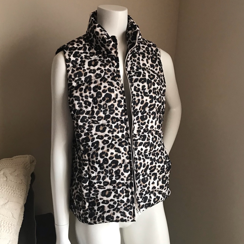 LOFT Leopard Puffer Vest S NWOT Orig 89.50